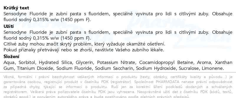 Příbalový leták - Sensodyne Fluoride zubní pasta s fluoridem pro citlivé zuby 75ml
