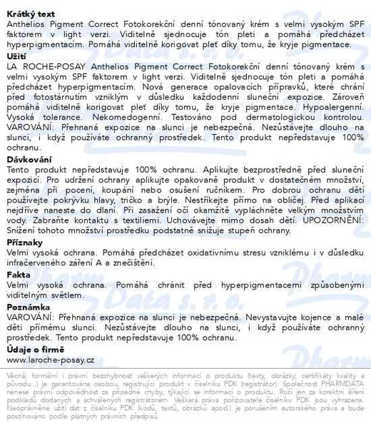 Příbalový leták - LA ROCHE-POSAY ANTHELIOS Correct light SPF50+ 50ml