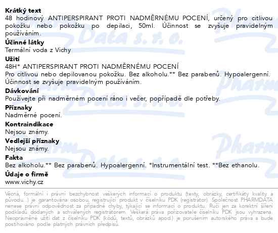Příbalový leták - Vichy Antiperspirant 48h pro citlivou nebo depilovanou pokožku roll-on 50ml