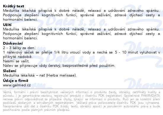 Příbalový leták - Herbofit Bylinný čaj Meduňka 20x1.5g