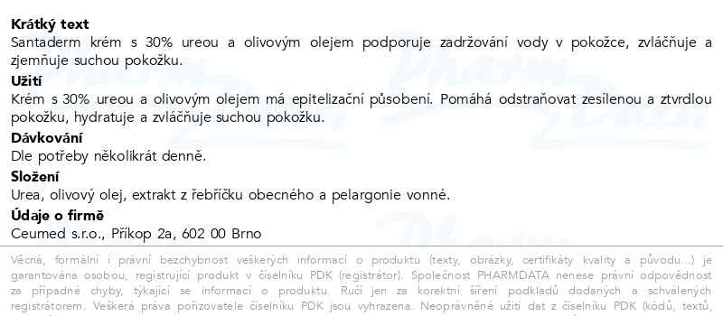 Příbalový leták - Santaderm krém s 30% ureou a olivovým olejem 50ml