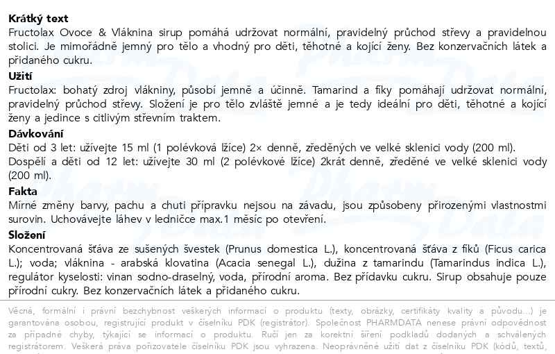 Příbalový leták - Fructolax Ovoce&Vláknina SIRUP 250ml