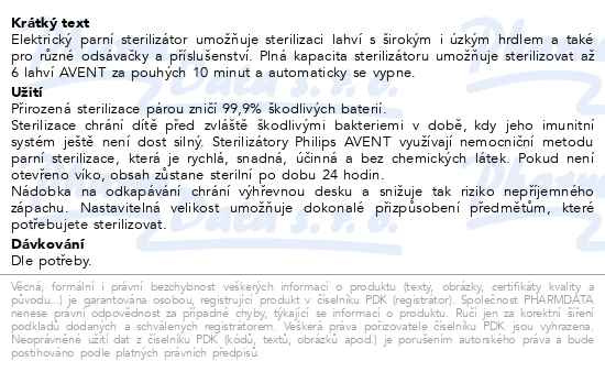 Příbalový leták - Philips AVENT Sterilizátor parní elektrický SCF291/00