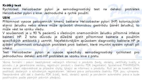 Příbalový leták - VITAMIN STATION Rychlotest Helicobacter Pylori