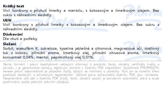 Příbalový leták - Vivil Limetka a menthol bez cukru 28g