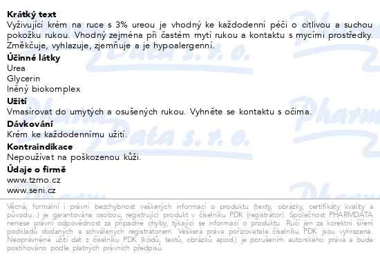 Příbalový leták - Seni Care vyživující krém na ruce 3% urea 100ml