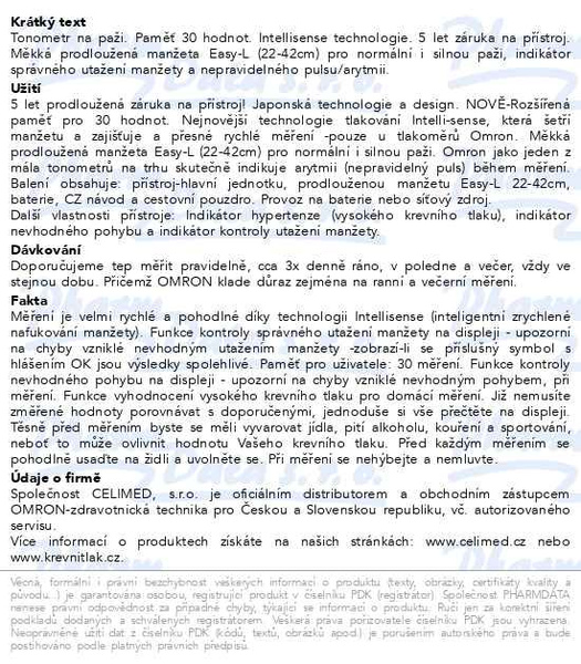 Příbalový leták - Tonometr digitální OMRON M2+ pažní