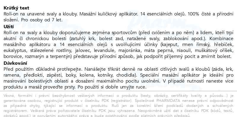 Příbalový leták - PURESSENTIEL Roll-on na bolavé svaly a klouby 75ml