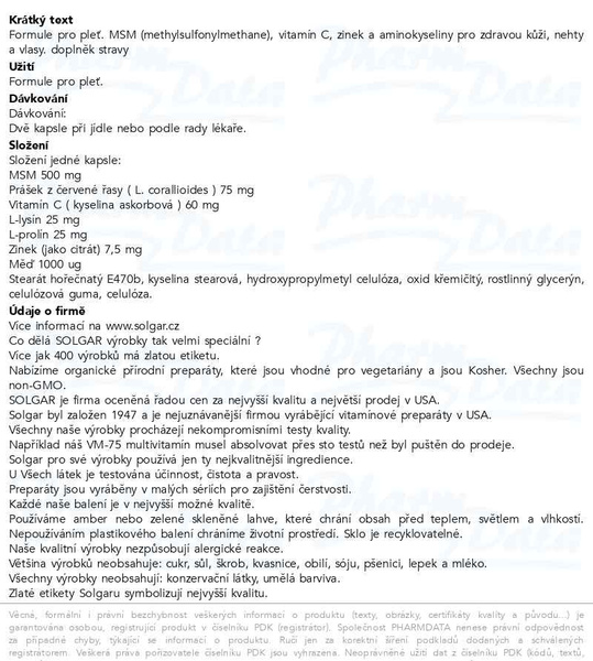Příbalový leták - Solgar Skin-Nails-Hair formula cps.60