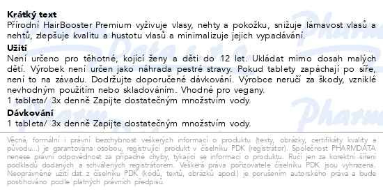 Příbalový leták - EPIDERMA Hair Booster Premium tbl.90