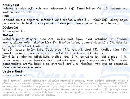 Příbalový leták - Apotheke Zimní/Sváteční/Vánoční čaj+dárek 3x20x2g