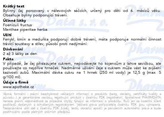 Příbalový leták - Apotheke Dětský čaj BIO dobré trávení 20x1.5g
