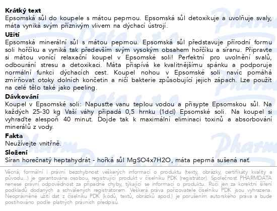 Příbalový leták - Allnature Epsomská sůl Máta 1000g