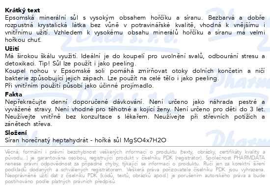 Příbalový leták - Allnature Epsomská sůl 1000g