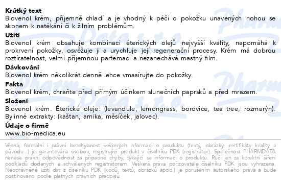 Příbalový leták - Biovenol krém 200ml