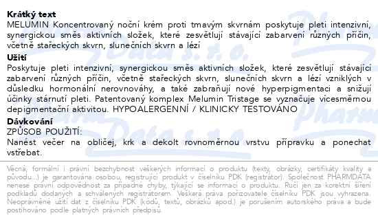 Příbalový leták - Dermedic Melumin Koncentrovaný noční krém proti tmavým skvrnám 50ml