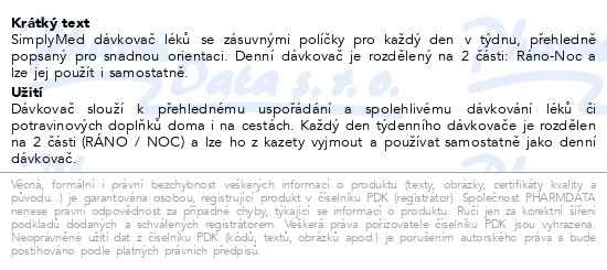 Příbalový leták - SimplyMed Dávkovač léků týdenní YHL015 -Pill diary