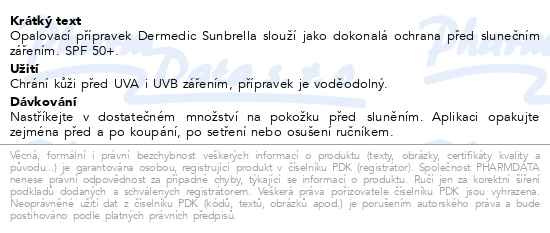 Příbalový leták - Dermedic Sunbrella SPF 50+ Mléko na opalování 150ml