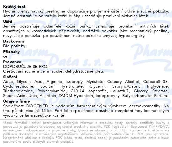Příbalový leták - DERMEDIC Hydrain3 Enzymatický peeling suchá pleť 50g