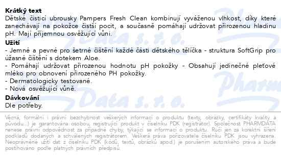 Příbalový leták - Pampers vlhčené ubrousky Fresh Clean 52ks
