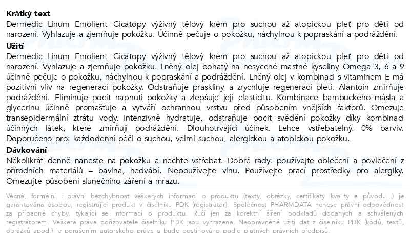 Příbalový leták - Dermedic Linum Emolient CICATOPY tělový krém 225ml