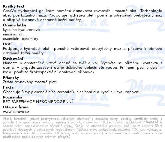 Příbalový leták - CeraVe Hydratační gel-krém 52ml