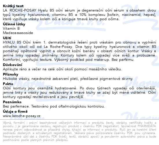 Příbalový leták - LA ROCHE-POSAY HYALU B5 OČNÍ SÉRUM s čistou kyselinou hyaluronovou, vitamínem B a kofeinem 15ml