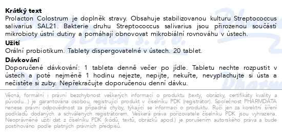 Příbalový leták - PROLACTON Colostrum tbl.dis.20