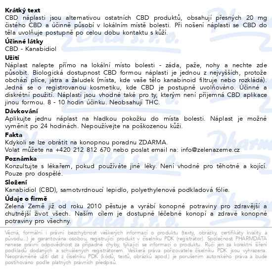 Příbalový leták - Zelená Země CBD náplasti 20mg 12ks