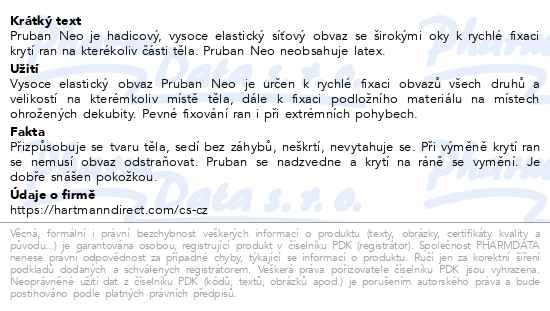 Příbalový leták - Pruban Neo elastický hadicový obvaz č.5 1m 40-90cm