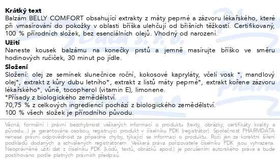 Příbalový leták - Petit Chéne Belly Comfort Bio balzám 40ml