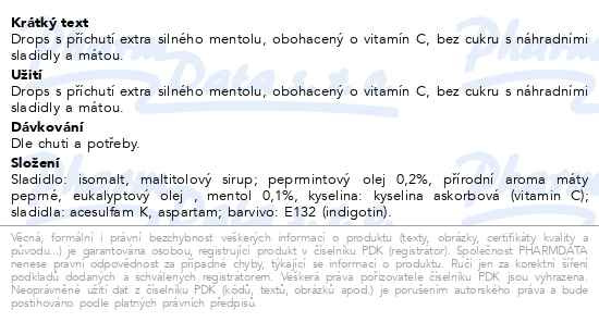 Příbalový leták - Vivil Extra silný mentol+vitamín C bez cukru 120g