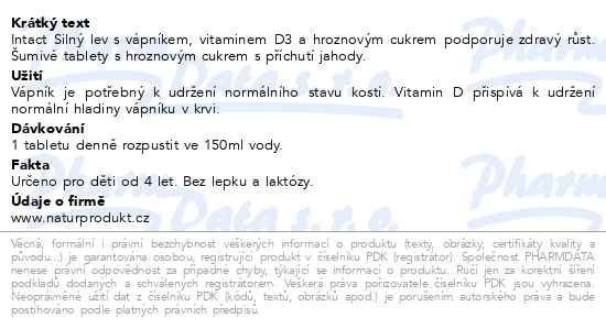 Příbalový leták - Intact Silný lev vápník+vit.D3 jahoda šumivé tablety 15ks