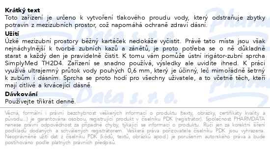 Příbalový leták - SimplyMed Elektrický ústní irigátor TH2D4