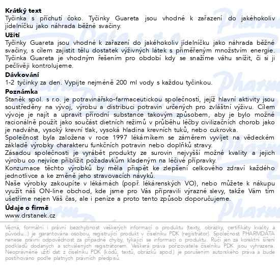 Příbalový leták - Guareta tyčinka s příchutí čoko 44g