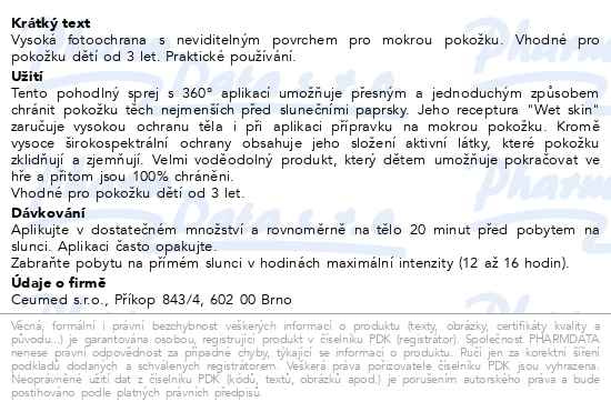 Příbalový leták - BABÉ Dítě - Transparentní dětský opalovací sprej na mokrou pokožku SPF 50 200 ml