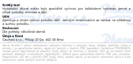 Příbalový leták - Babé Dítě -  Hydratační tělové mléko 500 ml (Pediatric Moisturising Body Milk)