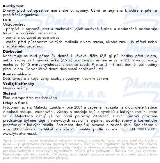 Příbalový leták - Ostropestřec jemně drcený plod 150g Fytopharma