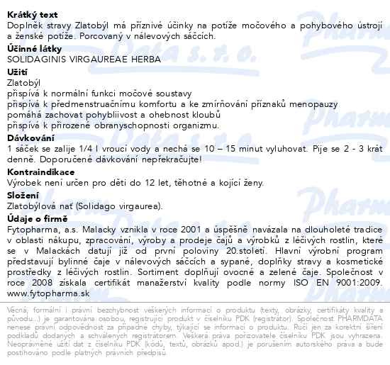 Příbalový leták - Zlatobýl porcovaný 20x1.5g Fytopharma