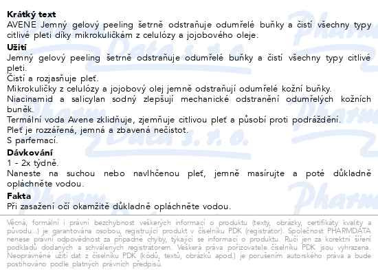 Příbalový leták - AVENE Jemný gelový peeling 75ml