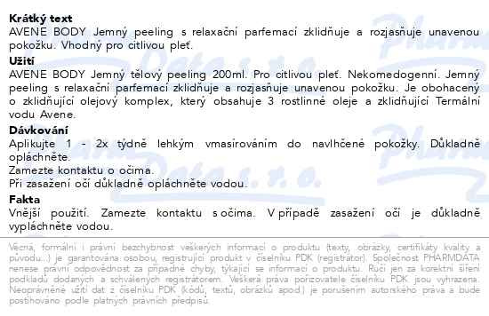 Příbalový leták - AVENE Body Jemný tělový peeling 200ml