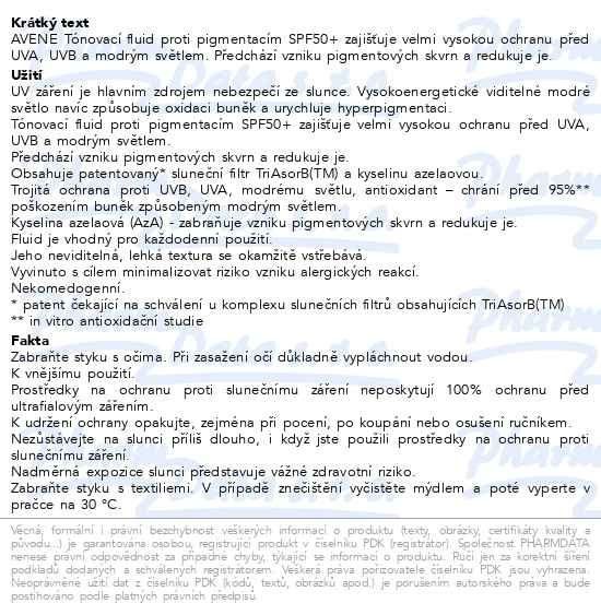 Příbalový leták - AVENE Tónovací fluid proti pigmentacím SPF50+ 40ml