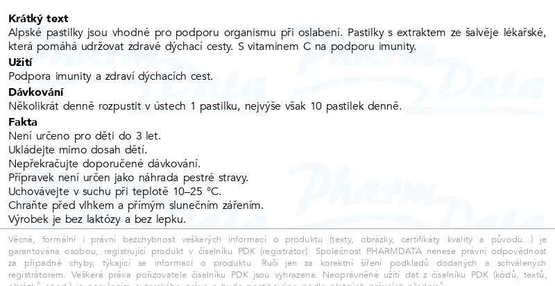 Příbalový leták - Cemio Alpské pastilky Šalvěj a vitamin C, 40 pastilek