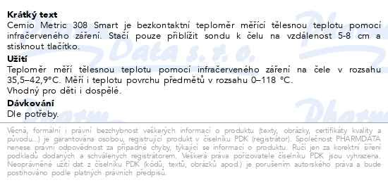 Příbalový leták - Cemio Metric 308 Smart Bezkontaktní teploměr