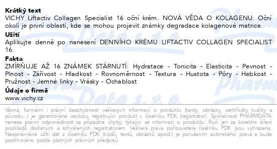 Příbalový leták - VICHY LIFTACTIV Collagen Specialist 16 oční 15ml