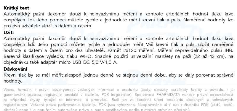 Příbalový leták - DIAGNOSTIC automatický tlakoměr DM-200 IHB Plus