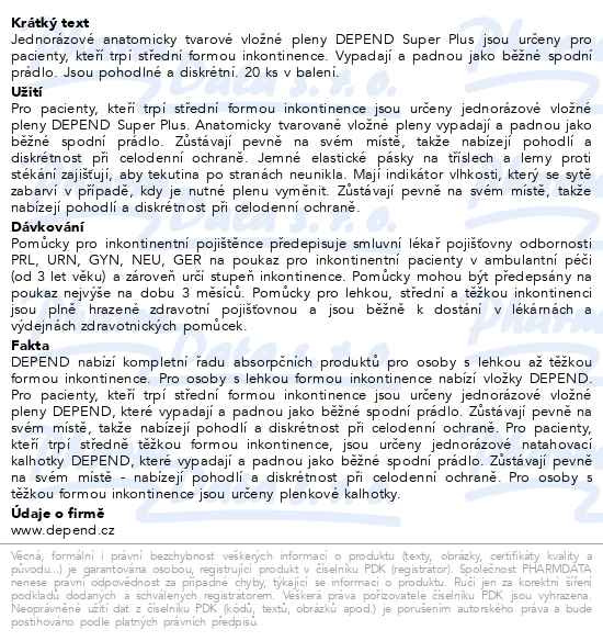 Příbalový leták - Depend Super Plus inkont.vložné pleny 20ks