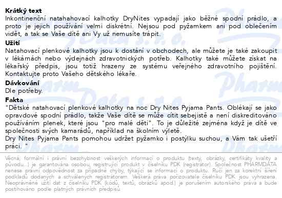 Příbalový leták - DryNites kalhot.absorb.chlapci 4-7let/17-30kg/10ks