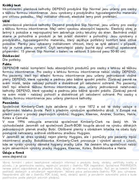 Příbalový leták - Depend Slip Normal inkont.kalhotky vel.S 15ks