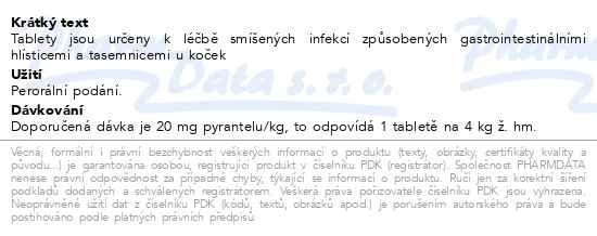 Příbalový leták - Frontcontrol Wormer 230/20mg pro kočky 2 tablety